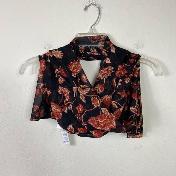 NEW Chico’s Black & Orange Sheer Jacobean Floral Oblong Scarf One Size - Picture 7 of 9
